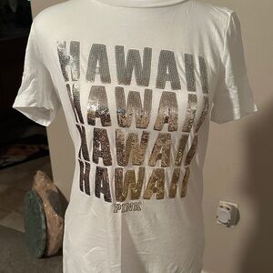 Vs pink White T-Shirt with Sequin Hawaii Design